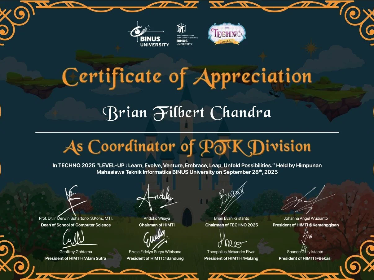 TECHNO 2025 certificate of appreciation